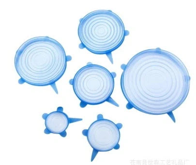 6-piece stretch silicone cookware lid covers in random colors, BPA free and heat resistant