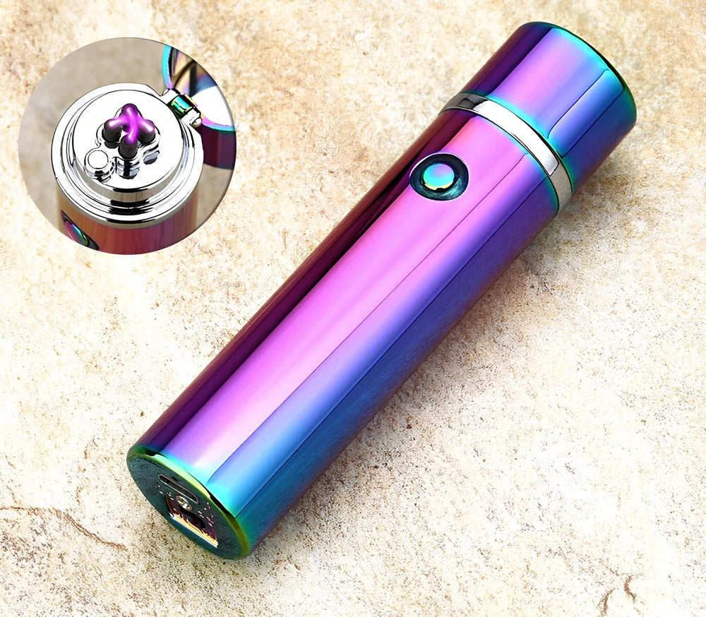 Black electric arc lighter pipe with four-headed windproof design and USB charging port