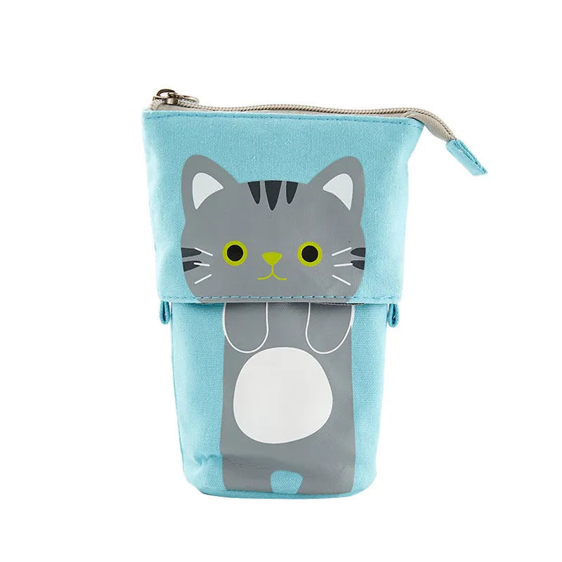 Round Korean-style canvas pencil case with cartoon animal pattern measuring 19cm