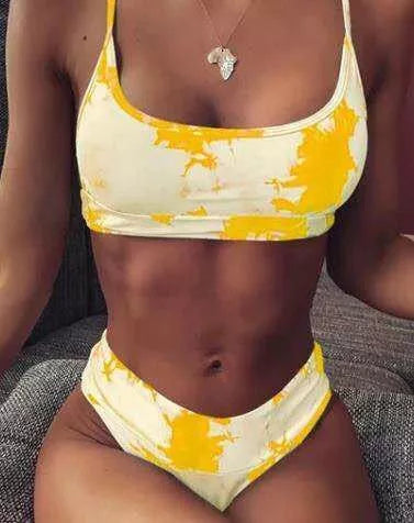 High waist split ladies bikini swimsuit in gradient color with quick-dry fabric