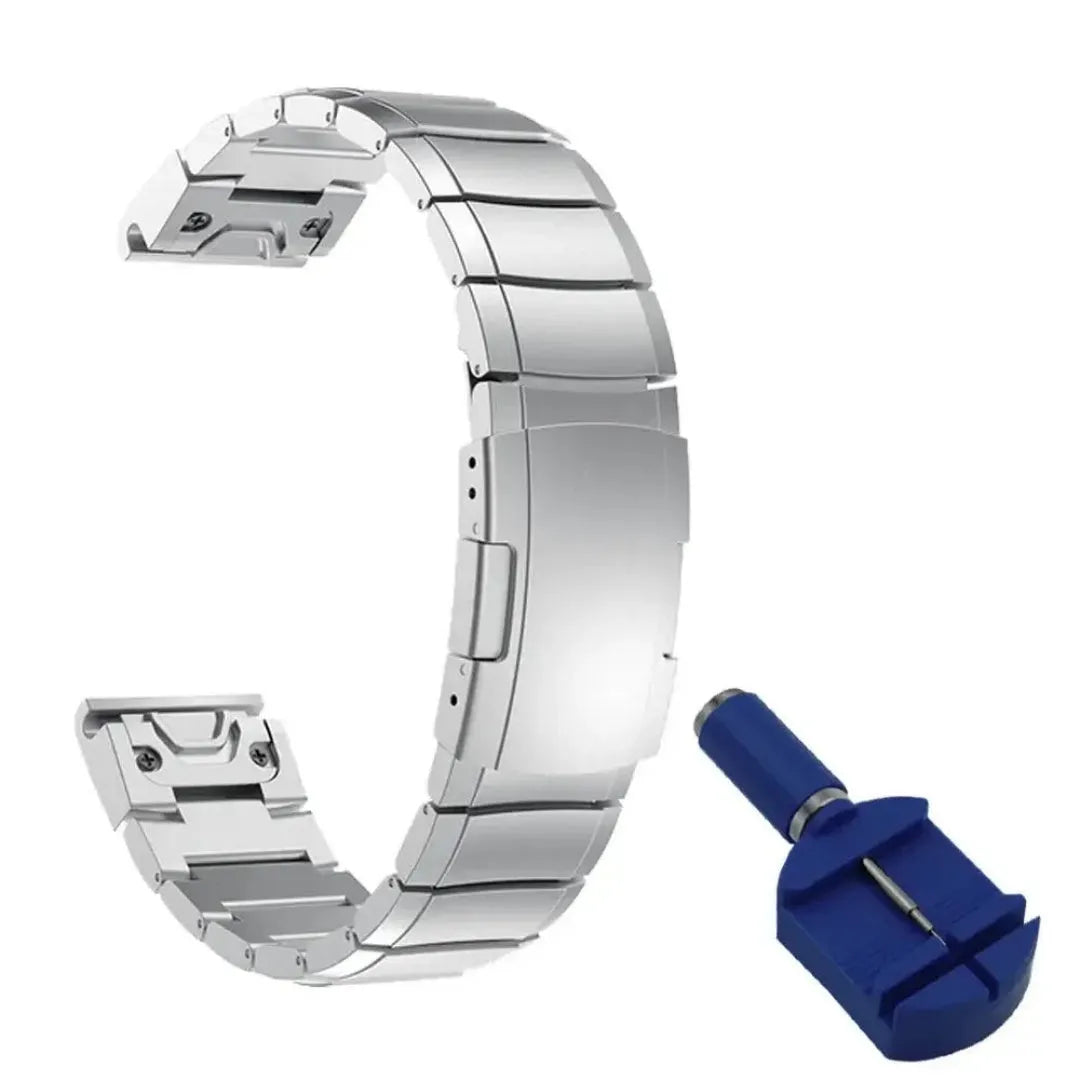 Stainless steel Garmin Fenix watch band in silver colour with straight buckle