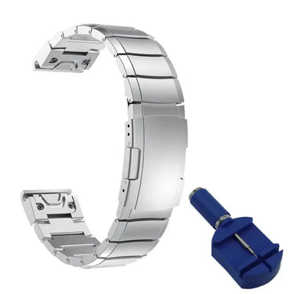 Stainless steel Garmin Fenix watch band in silver colour with straight buckle