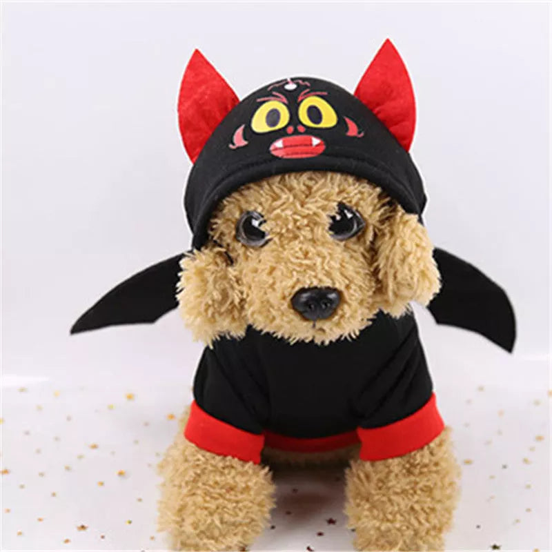 Halloween bat wings pet clothes for dogs and cats in black with red wings