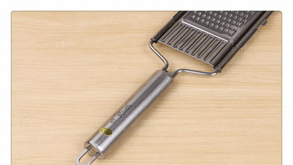 Stainless steel grater and slicer set with non-slip handle for efficient kitchen prep