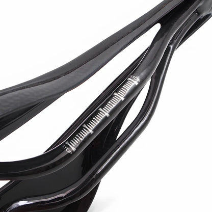 Carbon fibre bicycle saddle with 272mm length and 146mm width in black finish options