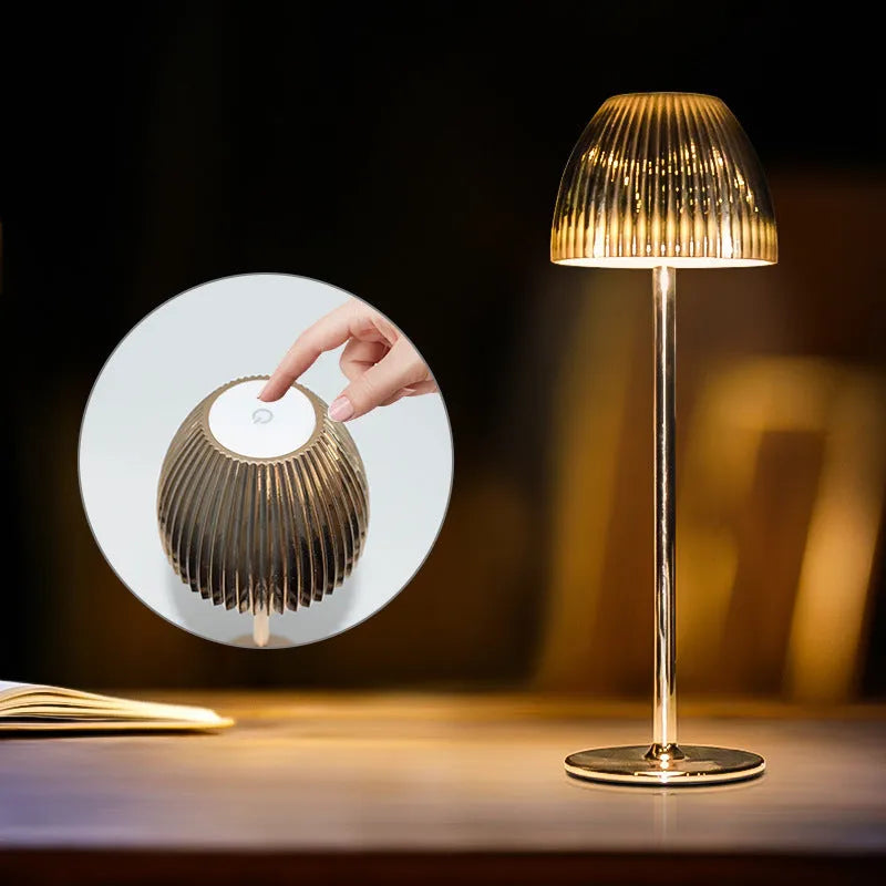 USB rechargeable night lamp with dimming pattern display in black thin round base design