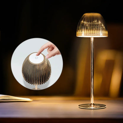 USB rechargeable night lamp with dimming pattern display in black thin round base design