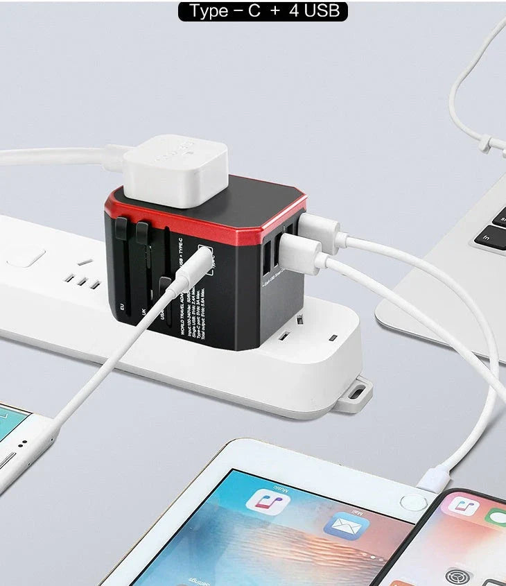 Universal USB Travel Adapter Charger with 4 USB Ports and 5600mAh Battery for Simultaneous Fast Charging in over 150 Countries