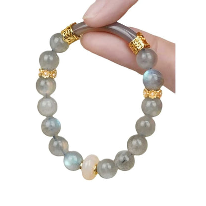 Grey moonstone bracelet for women with 8mm beads in a simple half-bracelet design
