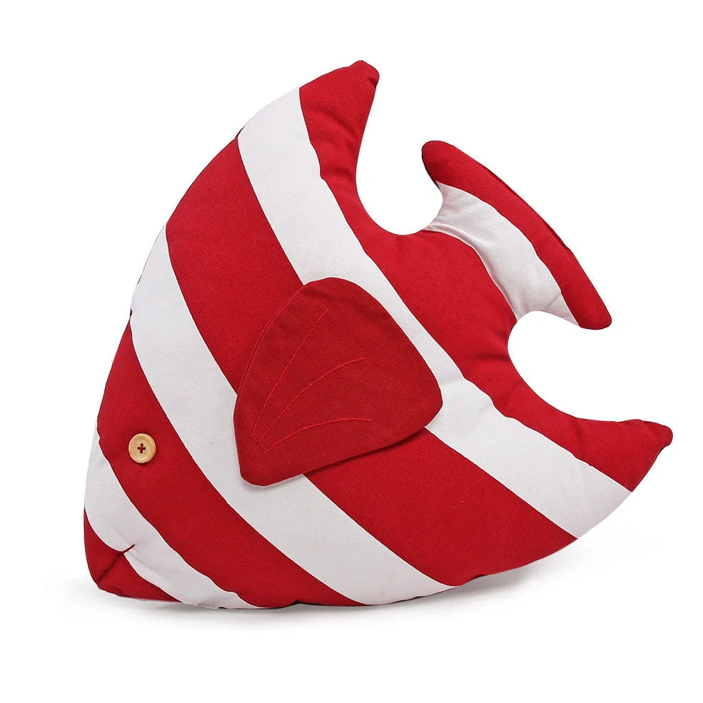 Mediterranean-style cushion with woven red and blue stripes measuring 44x40x10cm with tassel detailing
