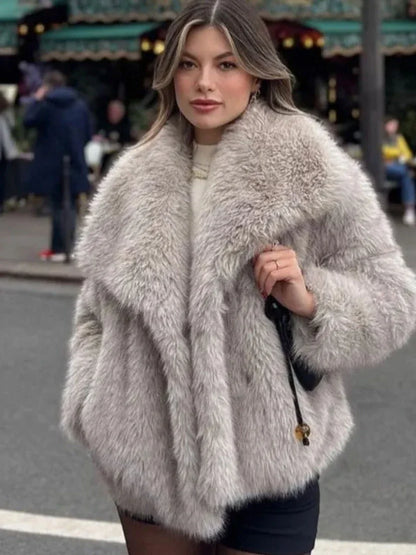 A warm and stylish plush coat for women, available in a variety of colors and sizes.