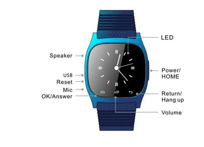 Black Bluetooth sports watch compatible with Apple iPhone and Android phones with waterproof design