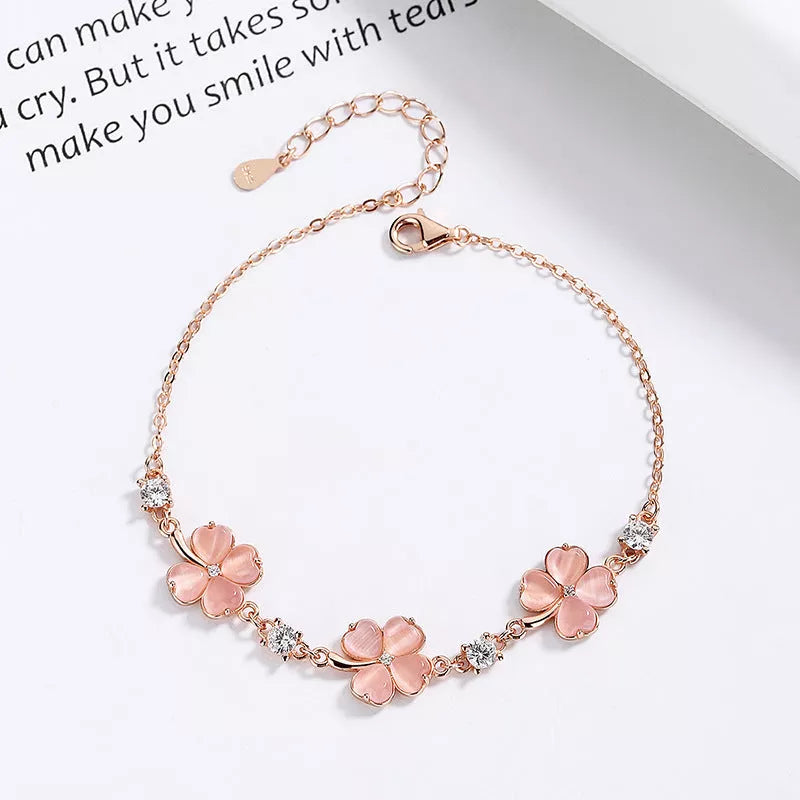925 silver opal crystal bracelet with heart-shaped design and rose gold finish
