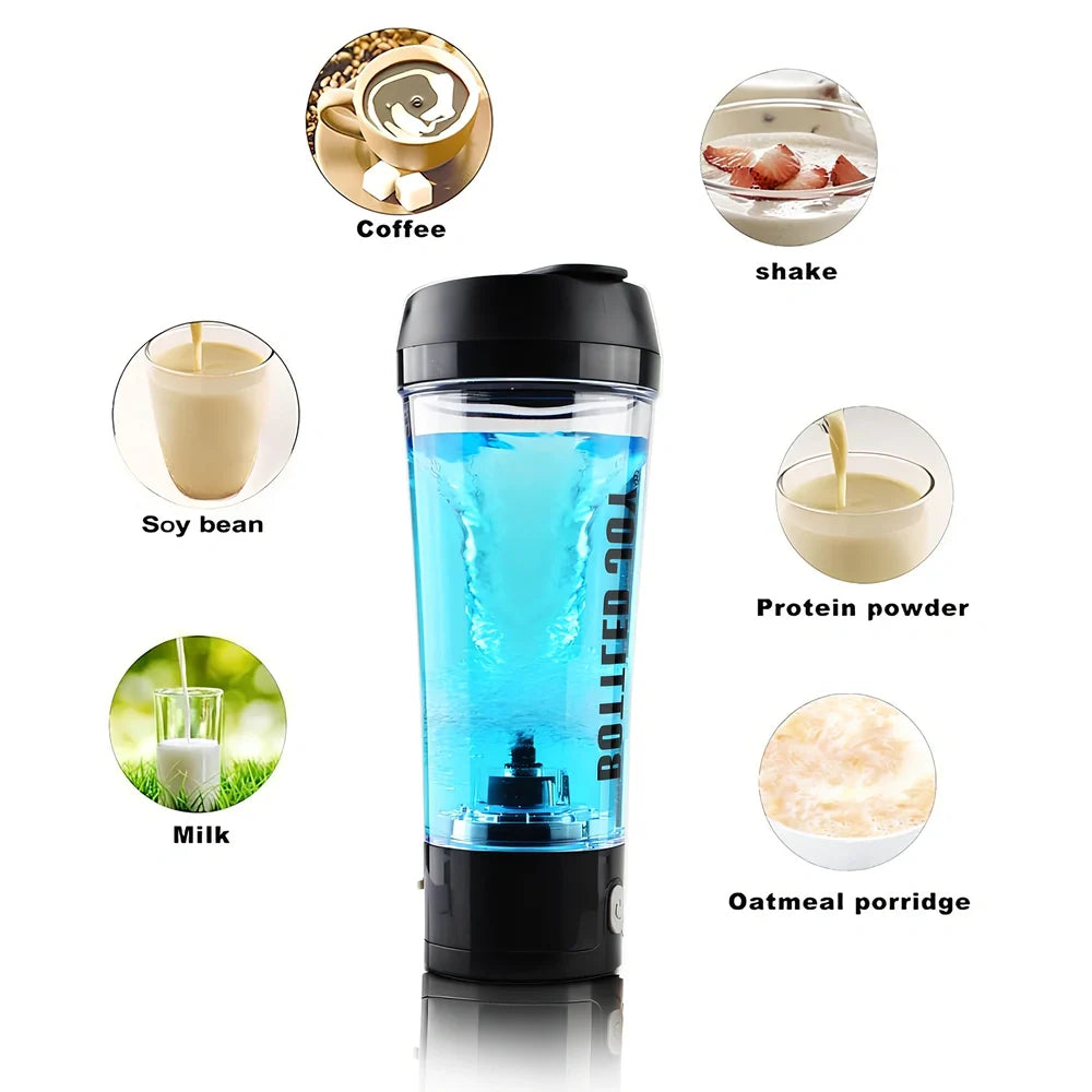 USB electric protein shaker bottle with automatic mixing technology and waterproof design