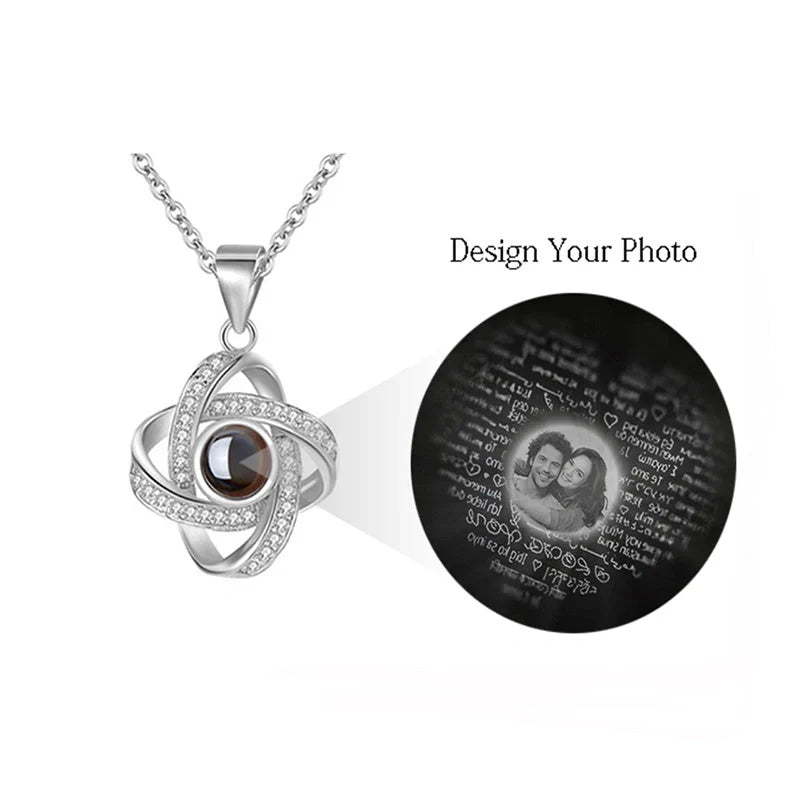 Four-leaf clover diamond necklace with hidden love words projection feature in S925 sterling silver