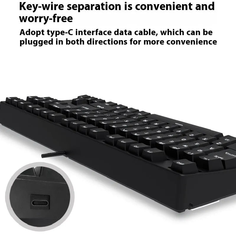 87-key mechanical keyboard with two-tone coloured keycaps on metal case