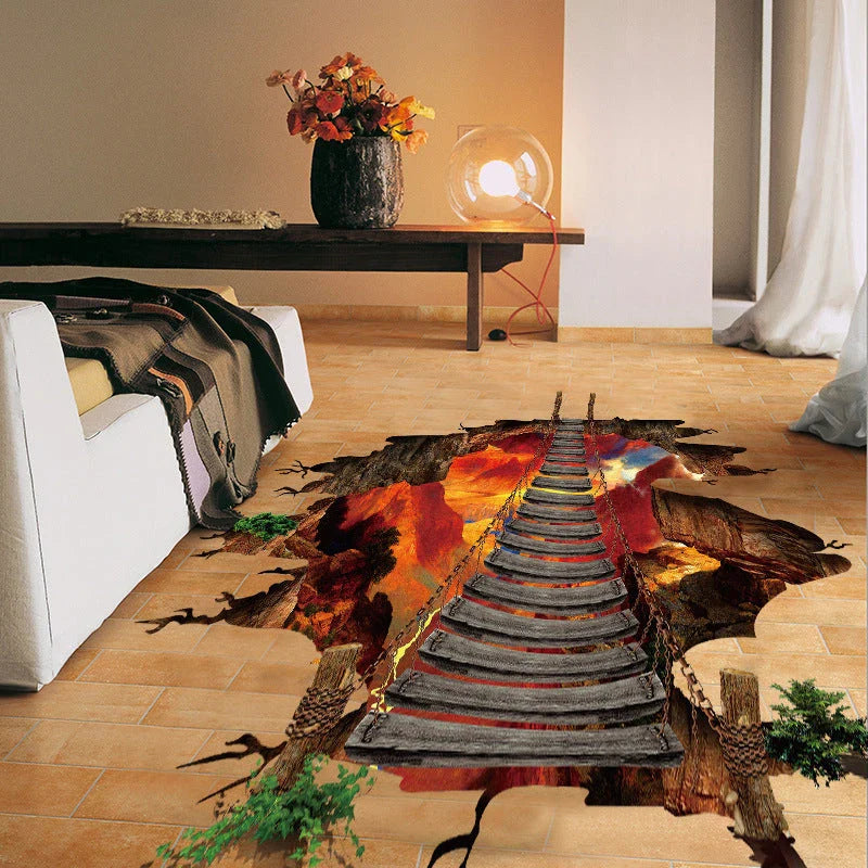Vibrant 3D wall decal with a cosmic universe and suspension bridge design, perfect for home decor and customization