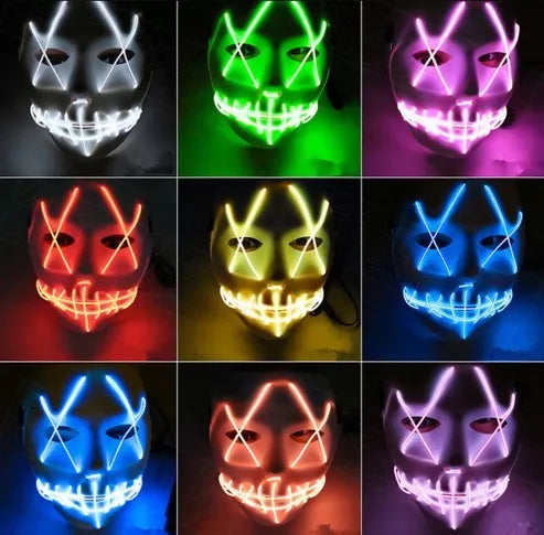 Halloween LED Glowing Full Face Mask in various colors with customizable lighting modes