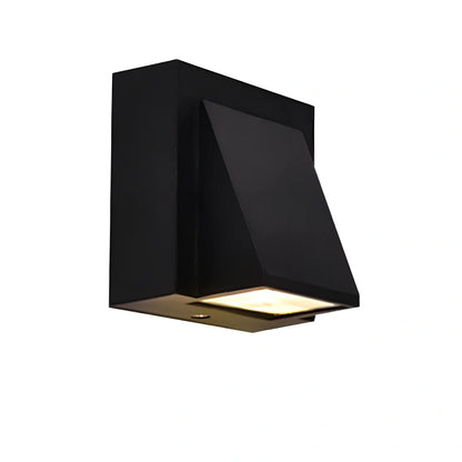 Black waterproof LED wall lamp, 80mm square glass shade, 5W warm light for courtyard walls, 220V outdoor use