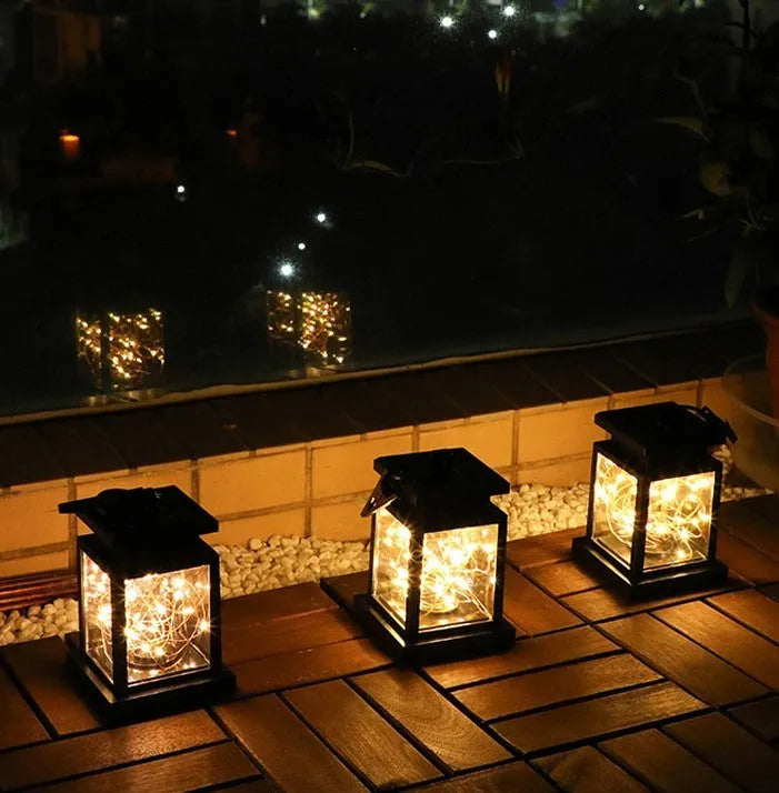 Black solar wind lamp, ABS plastic, 90mm diameter, 128mm height, warm white LED, IPX4 waterproof, for outdoor courtyard use.