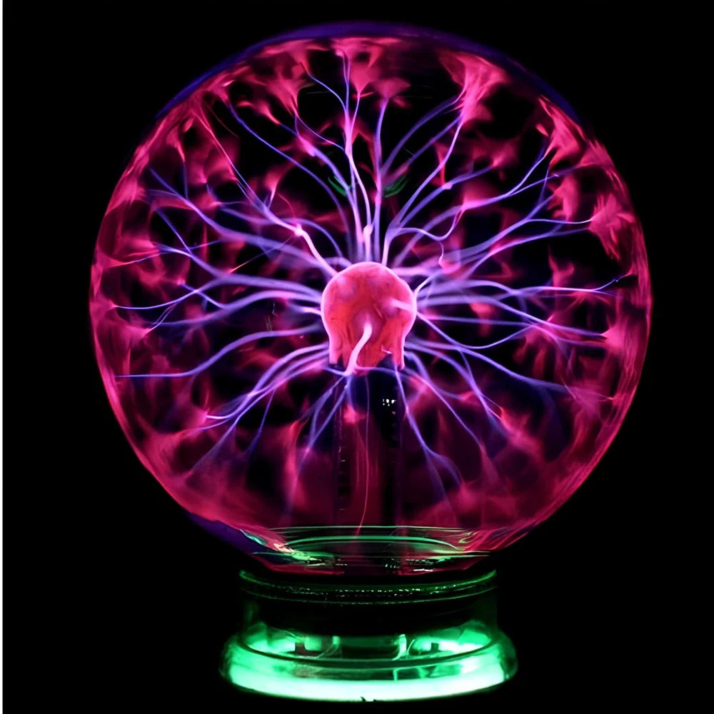 Plasma lightning ball with colourful electrostatic patterns inside 6-inch glass sphere responding to touch