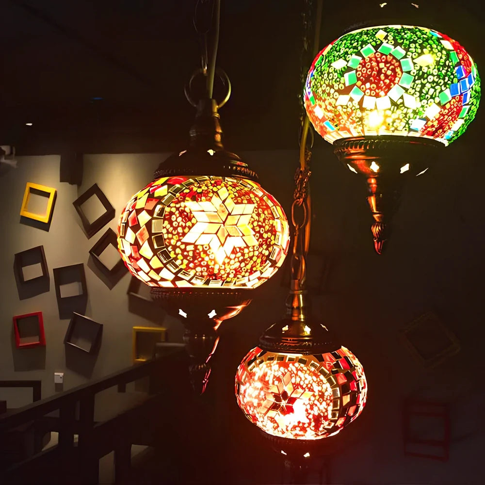 Turkish glass chandelier with 148mm shade and 1.2m adjustable cable on 10cm chassis