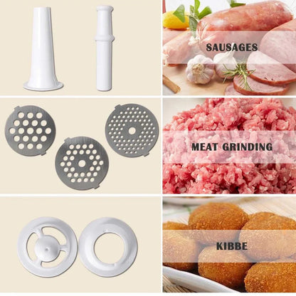 Red electric meat grinder with 800W motor processing 800 grams per minute with food-grade aluminium construction