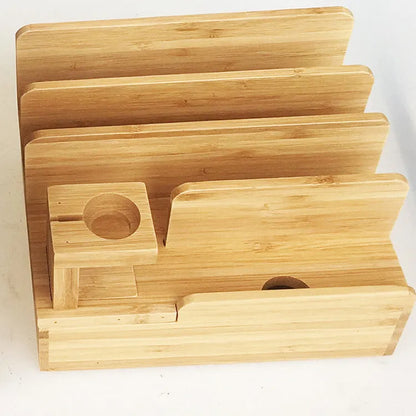Bamboo smart phone charging rack made of wood with handmade relief carving and inkjet surface, desktop stand and ornament