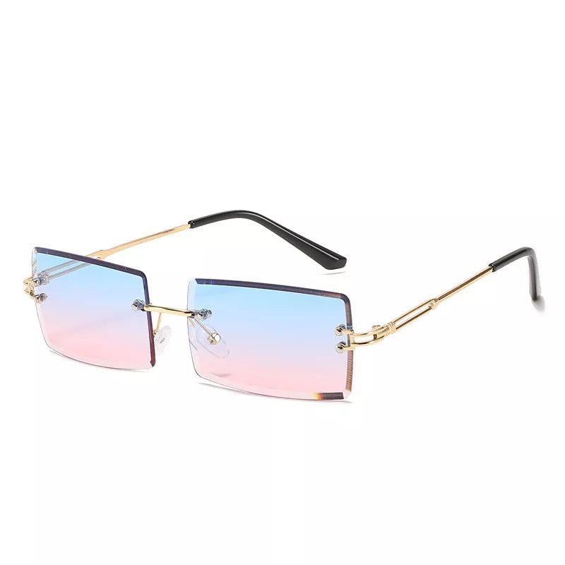 Rimless cut edge square sunglasses with PC lenses for UV protection