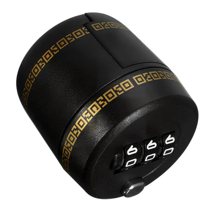 Black plastic wine stopper with 3-digit combination lock and silver button, 43mm size