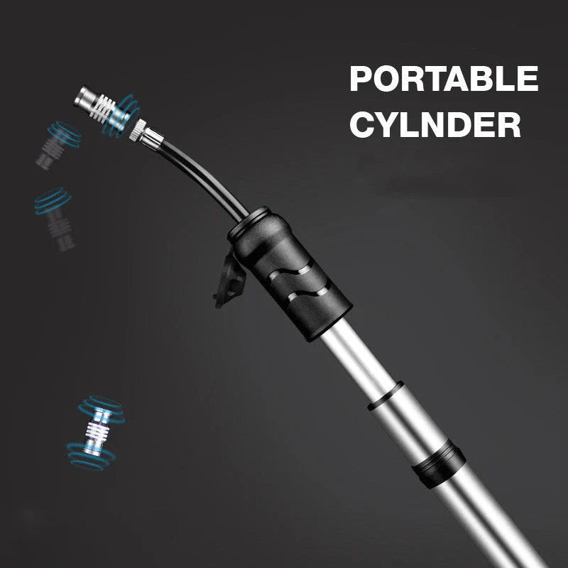 Premium high-pressure portable bicycle pump with built-in hose and versatile nozzle for mountain and road bikes
