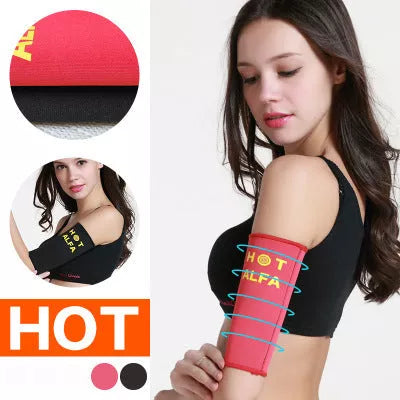 Women's Sauna Arm Slimming Sleeve Wraps in black and red for weight loss and arm shaping