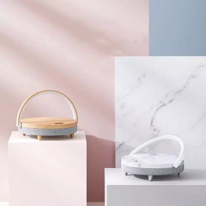 Wireless Charging LED Night Light with USB cable in marble and wood grain options