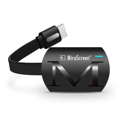 Black USB HD TV screen mirroring dongle with HDMI connector for 1080p smartphone streaming.