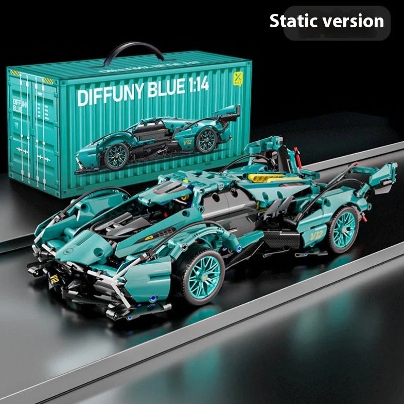 Remote control building block racing car model with detailed plastic components and wireless controller