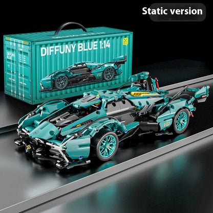 Remote control building block racing car model with detailed plastic components and wireless controller