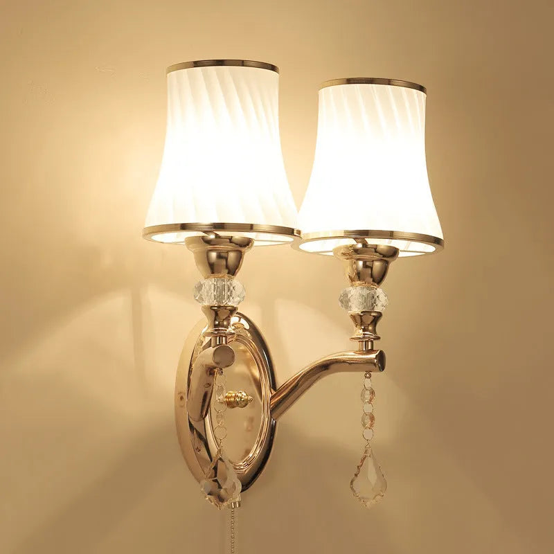 European wall lamp with glass lampshade for bedroom or living room