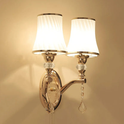 European wall lamp with glass lampshade for bedroom or living room