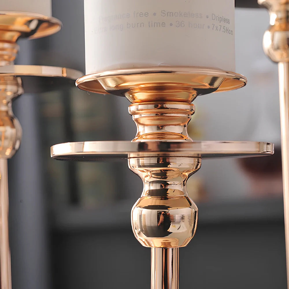 Champagne electroplated metal candlestick with 12cm diameter, French king colour, 8cm candle base