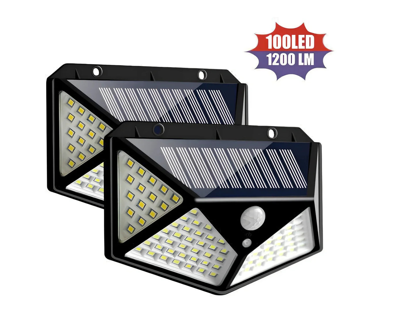 Solar-powered motion sensor wall lamp with 100 LED lights for outdoor courtyard illumination