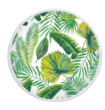 Palm Leaf Round Beach Towel with microfiber material and forest palm leaf pattern