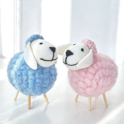Adorable plush sheep decorations in various sizes and color combinations, perfect for adding a cozy, farmhouse-inspired touch to any home.