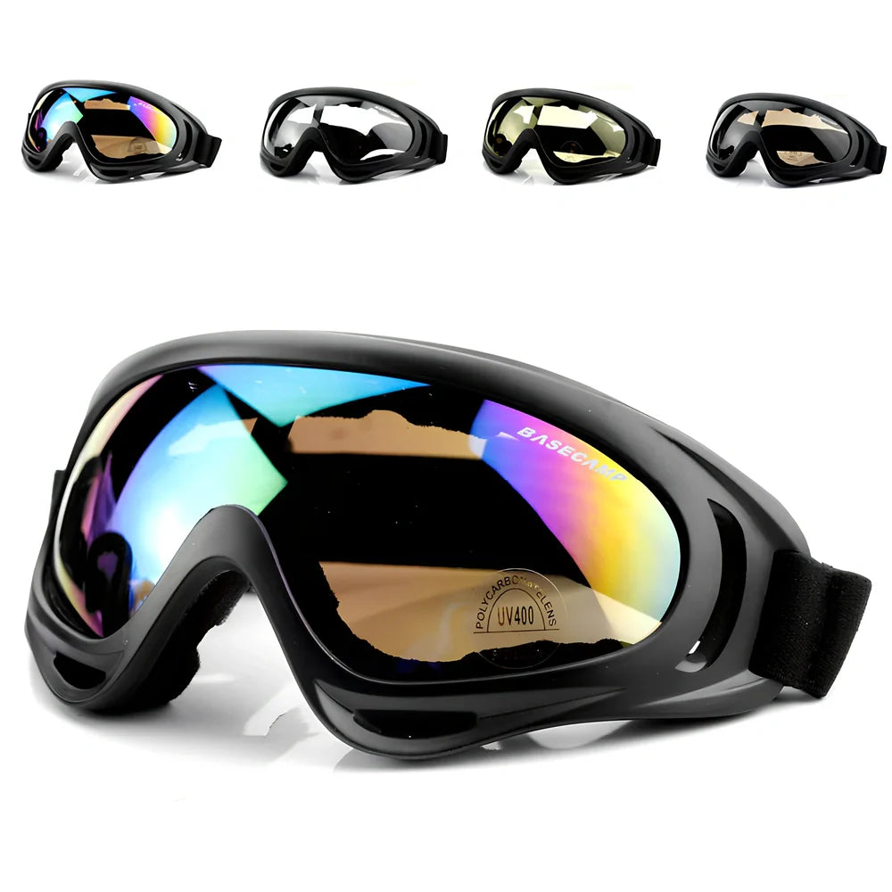 Motorcycle sports goggles with colour-changing lenses and silica gel frame for wind protection