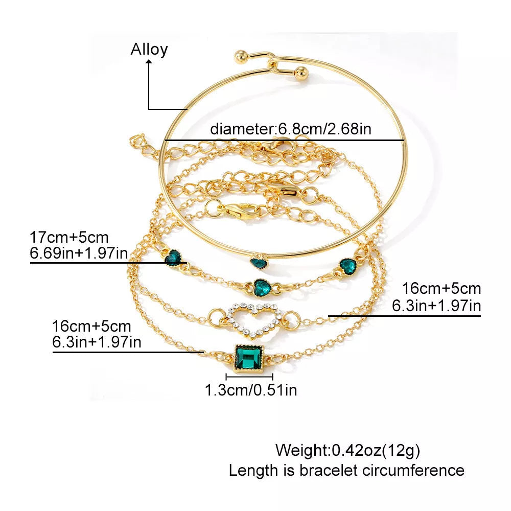 Vintage Inlaid Lvzuan Square Bracelet with heart design in HS950 color