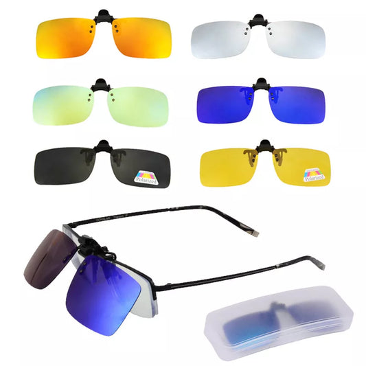 Square frame male sunglasses clip with resin lens for secure sunglass protection
