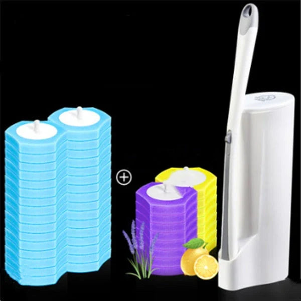 Disposable toilet cleaning brush with scrubbing pad for thorough, hygienic bathroom cleaning