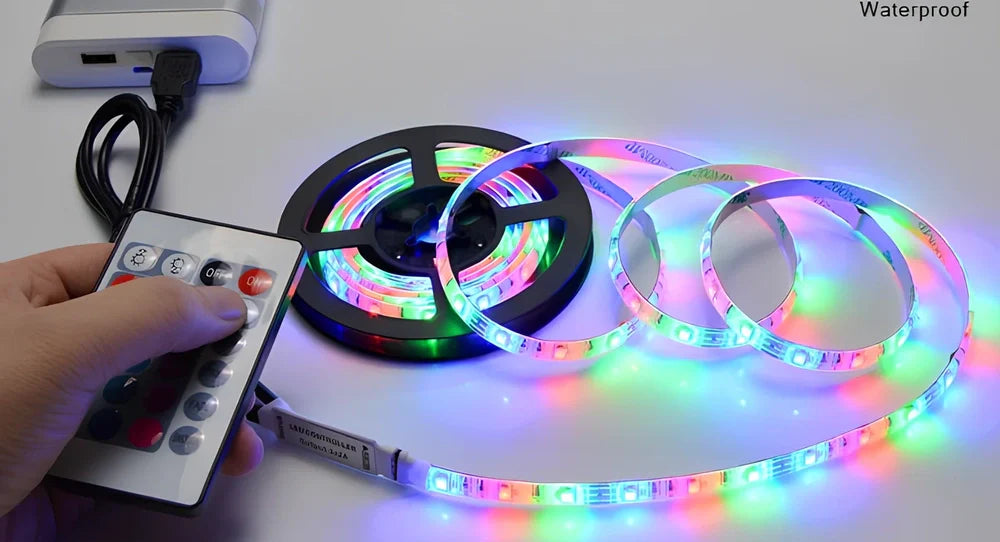 5m flexible LED strip light with 60 LEDs per metre, waterproof coating and adhesive backing