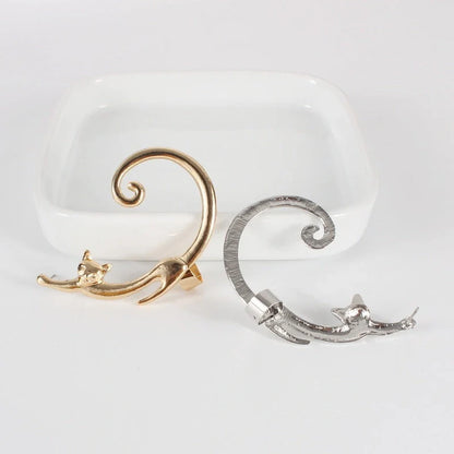 Stylish cat ear cuff earring with punk rock inspired design in black, gold, and silver colors