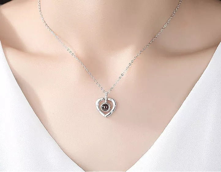 Subloom Heart 100 I Love You silver necklace with heart-shaped pendant