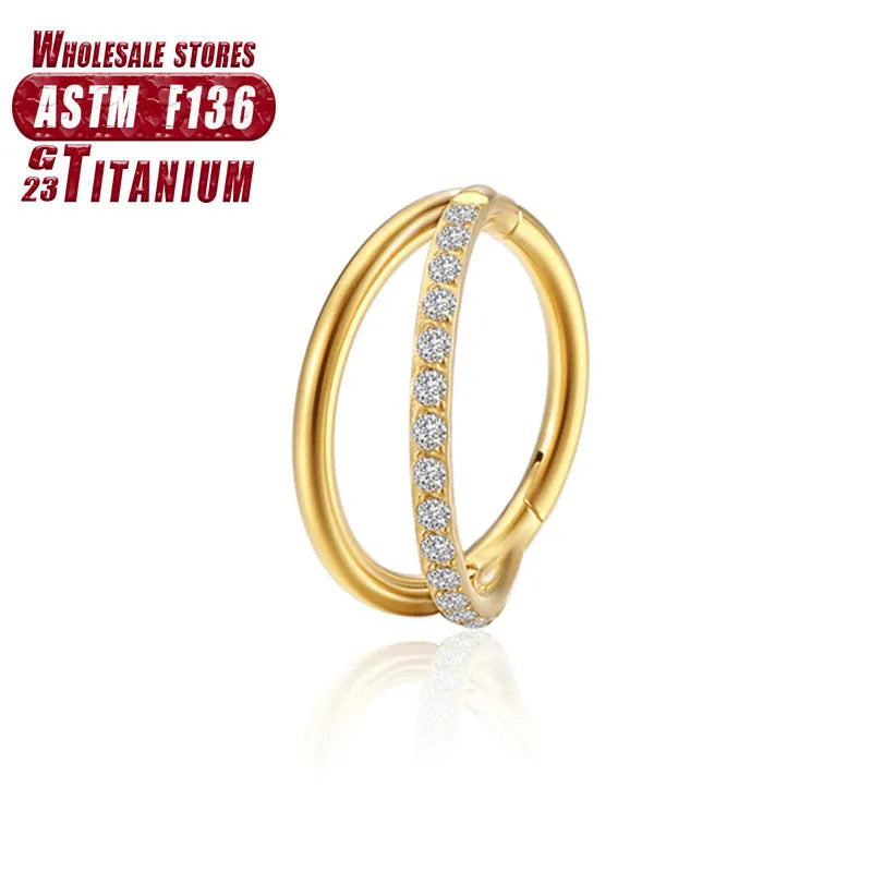 Titanium alloy fork nose ring with diamond treatment in silver finish, showing 1.2mm diameter and fork design